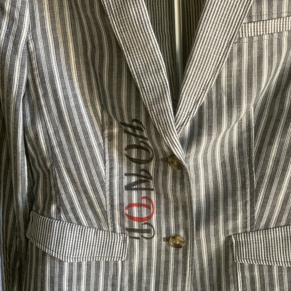 Banana Republic Linen Blend Blazer gray striped Size 6 - Picture 4 of 11